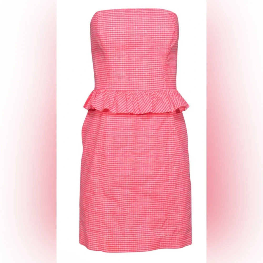 Lily Pulitzer Lowe strapless peplum dress size 6 strapless hot pink like new - Picture 8 of 12